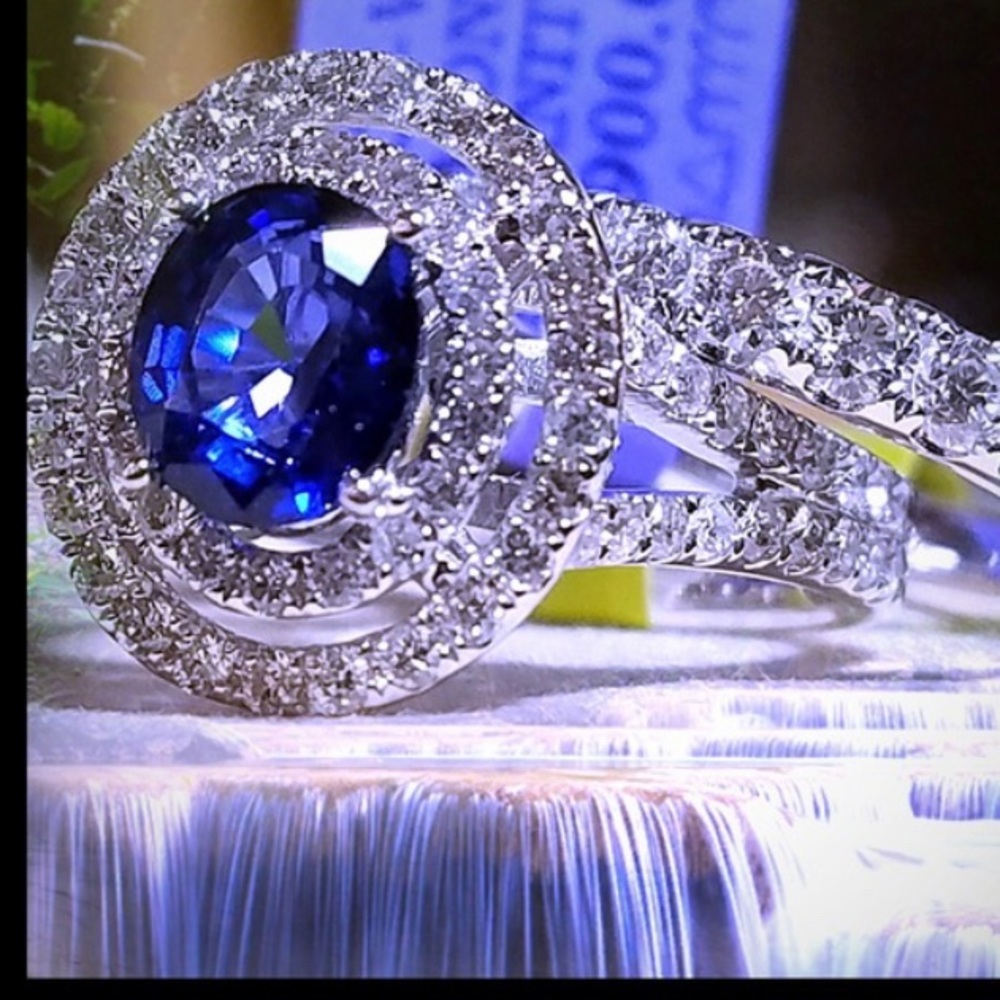 14k white gold Genuine Sapphire & Diamond ring 3ct